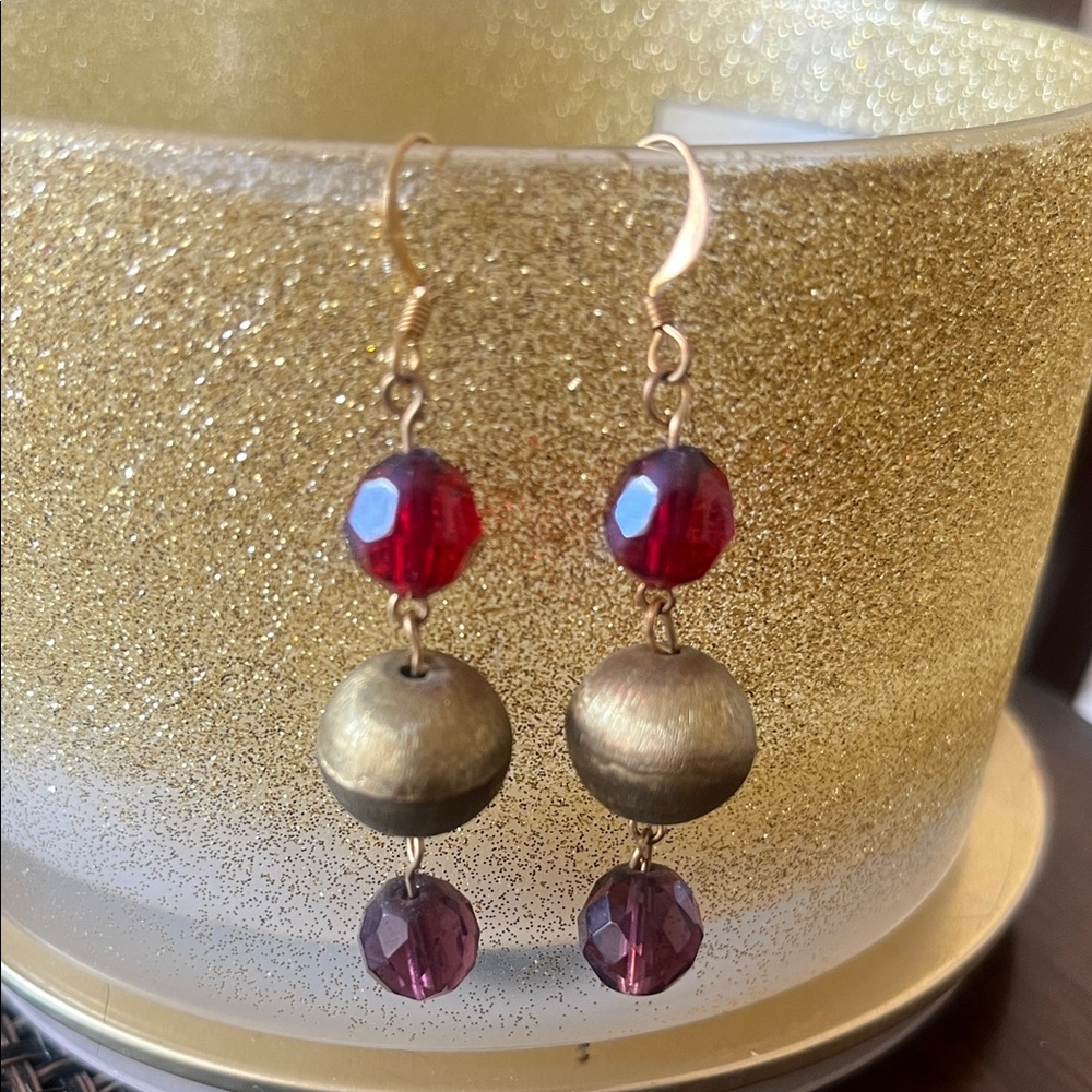 Elegant Gold and Red Beaded Earrings